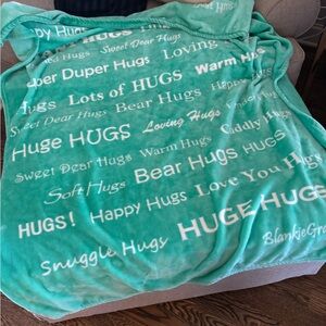 Wrap You in a Hug Blanket Teal with White Text